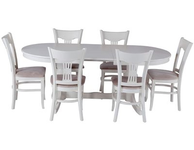 ➤Ціна 43 950 грн UAH Купити Комплект обідній стіл овальний розкладний 160х90 (+40) + стільці з твердою спинкою 6 шт білий➤Білий ➤Класичні➤Nalp➤110PLN фото