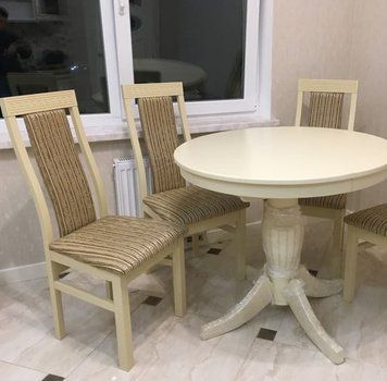 ➤Ціна 18 846 грн UAH Купити Обідній стіл для маленької кухні D90(+30) масив дерева лак слонова кістка➤Слонова кістка ➤Столи круглі➤Nalp➤437PLN фото