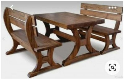 ➤Ціна 23 597 грн UAH Купити Комплект стіл і дві лавки під старовину Пінхас➤Горіх ➤Стіл та стільці для саду➤Еко➤020КС фото