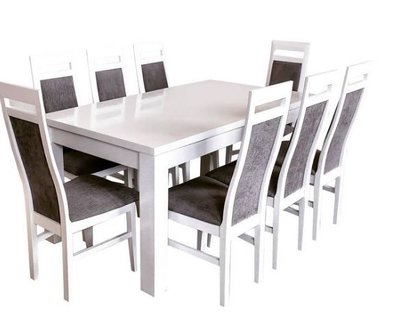 ➤Цена 44 394 грн UAH Купить Прямоугольный стол массив дерева 200х90 со стульями 8 шт белый ➤Белый ➤Кухонный стол и стулья комплект➤lebem➤345ММЕ фото
