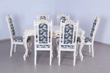 ➤Ціна 74 415 грн UAH Купити Комплект стіл обідній Фарг 160х95(+40) + стільці Ноараф 6 шт білий var 2➤Слонова кістка ➤Комплект стіл та стільці➤Ренарф➤0063FRA фото