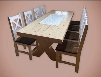 ➤Ціна 20 105 грн UAH Купити Комплект стіл 200х80 нерозкладний + стільці 6 шт дерев'яний під старовину 2➤Горіх ➤Комплекти обідні дерев'яні під старовину➤Rotanes➤0103МЕКО фото
