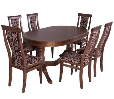 ➤Цена 29 415 грн UAH Купить Кухонный стол овальный раскладной 120х80 (+40) со стульями мягкими 6 шт темный оорех ➤ ➤Классические➤Nalp➤112PLN фото