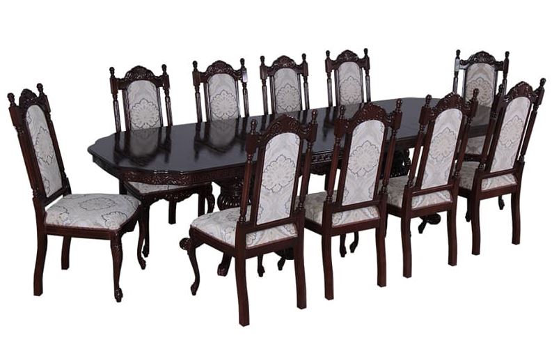 Класичний стіл у вітальню 180x100 (+50x2) зі стільцями 10 шт слонова кістка + патина