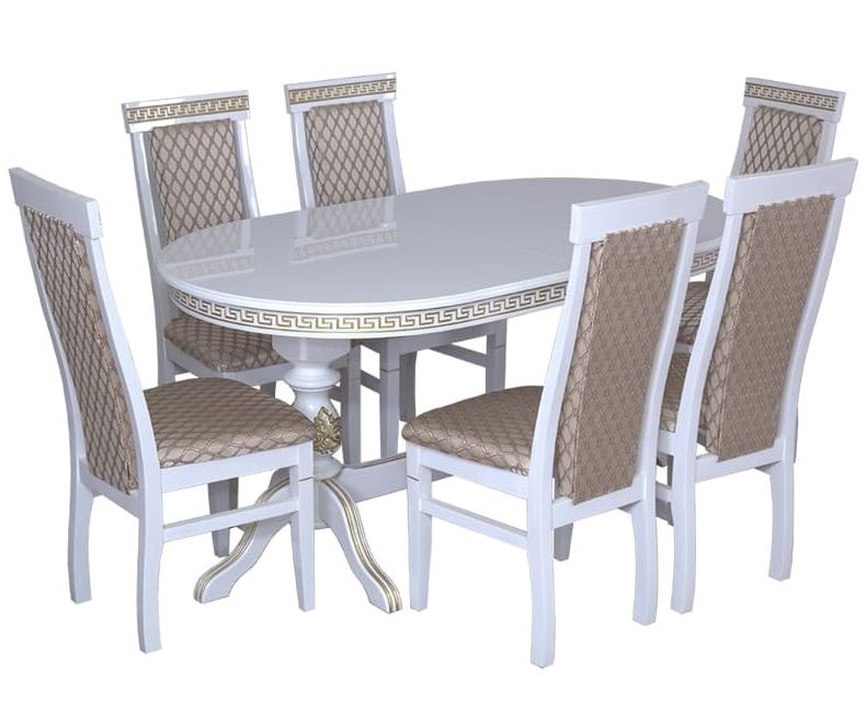 Овальний стіл розкладний 140x80+40+ стільці м'які 6 шт білий