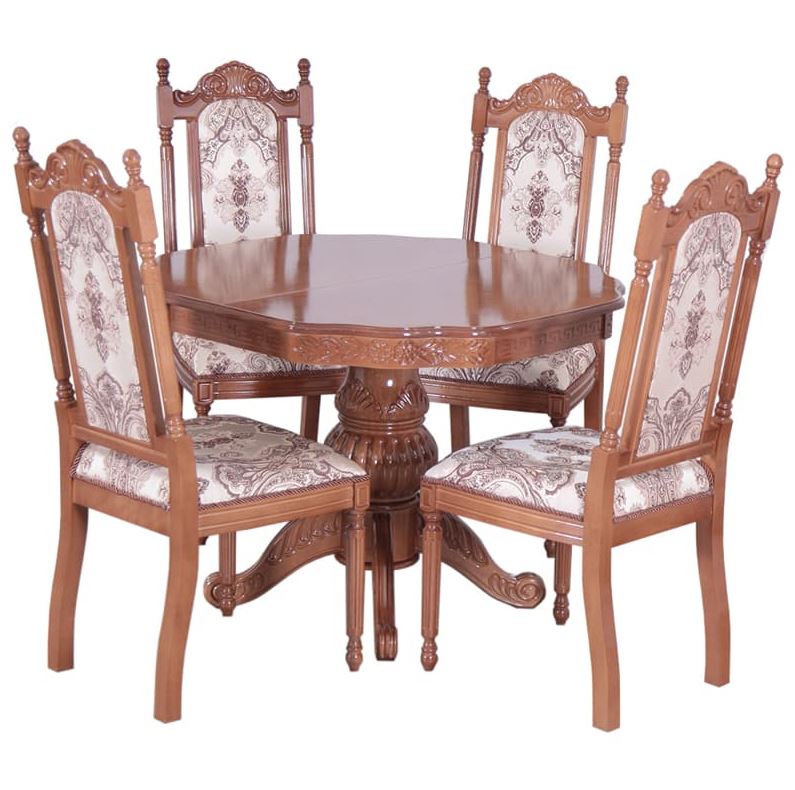 Стол обеденный с фигурной столешницей D100 + стулья мягкие 4 шт орех