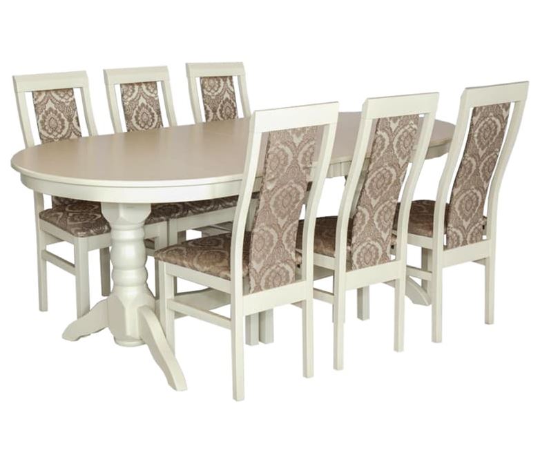 Комплект стіл у вітальню дерев'яний 120х80(+40) + стільці м'які 4 шт слонова кістка