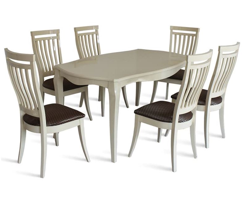 Комплект меблів стіл кухонний дерев'яний 160x92(+44) + стільці м'які 6 шт