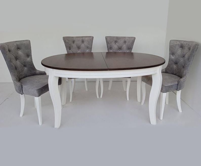 Овальний стіл дерев'яний розкладний 153x100 (+38) зі стільцями м'якими 4 шт білий
