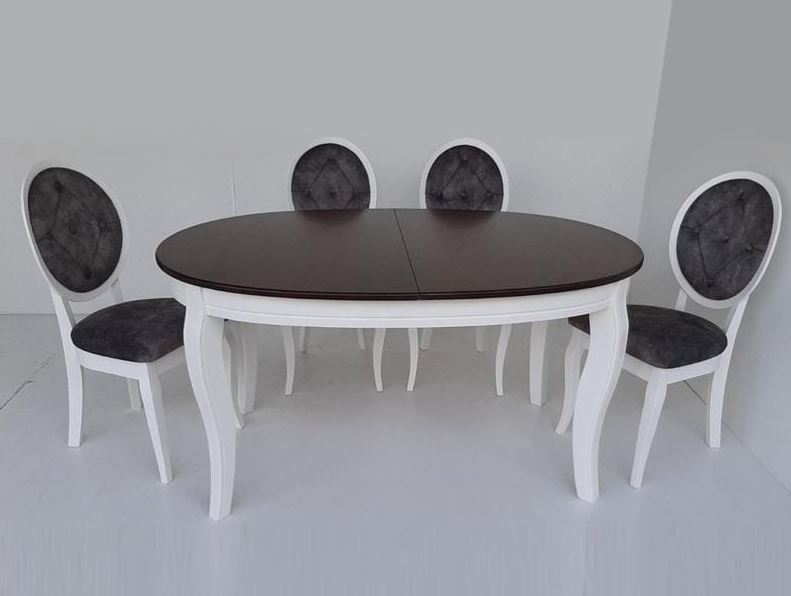 Овальний стіл дерев'яний розкладний 153x100 (+38) + стільці з круглими спинками 4 шт білий