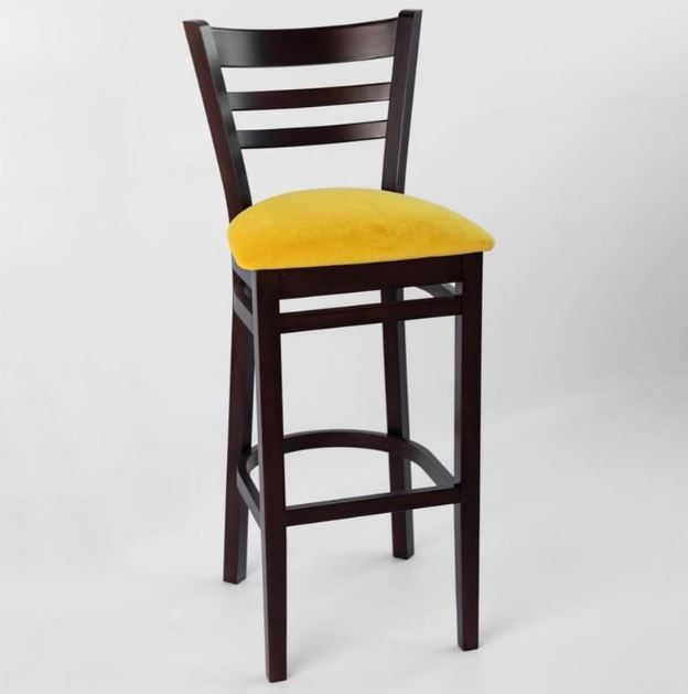 Дерев'яний стілець для барної стійки 41x41x111 масив дерева лак венге тканина жовта