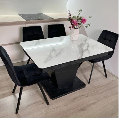 Комплект обідній стіл розкладний 110х70(+45) бетон чорний + стільці 4 шт чорні