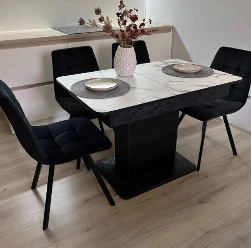 Обідній стіл 70х110(+35) Бетон чорний у комплекті зі стільцями 4 шт