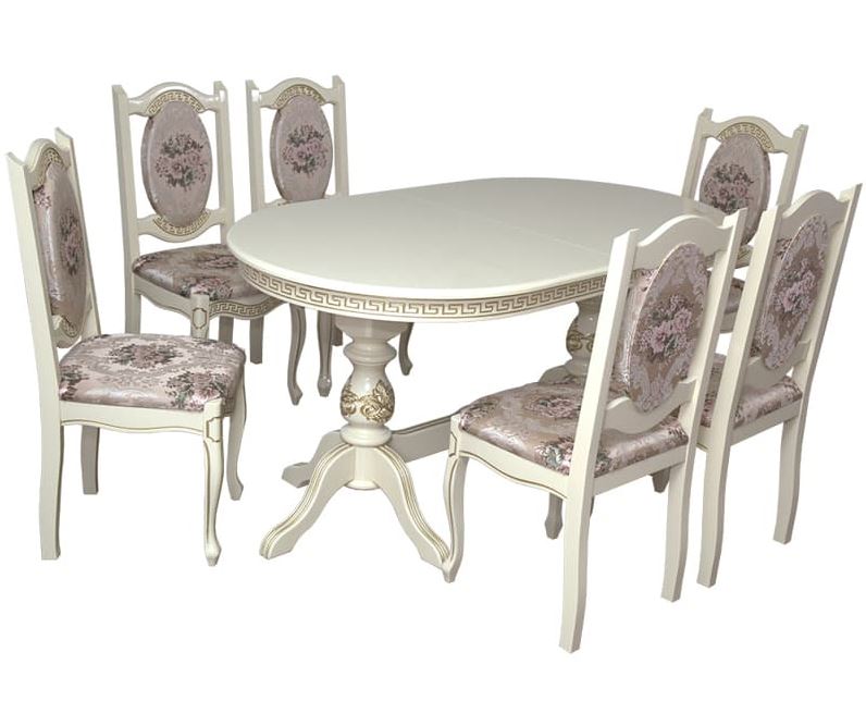 Кухонний стіл овальний 140x80+40+ стільці м'які 6 шт слонова кістка
