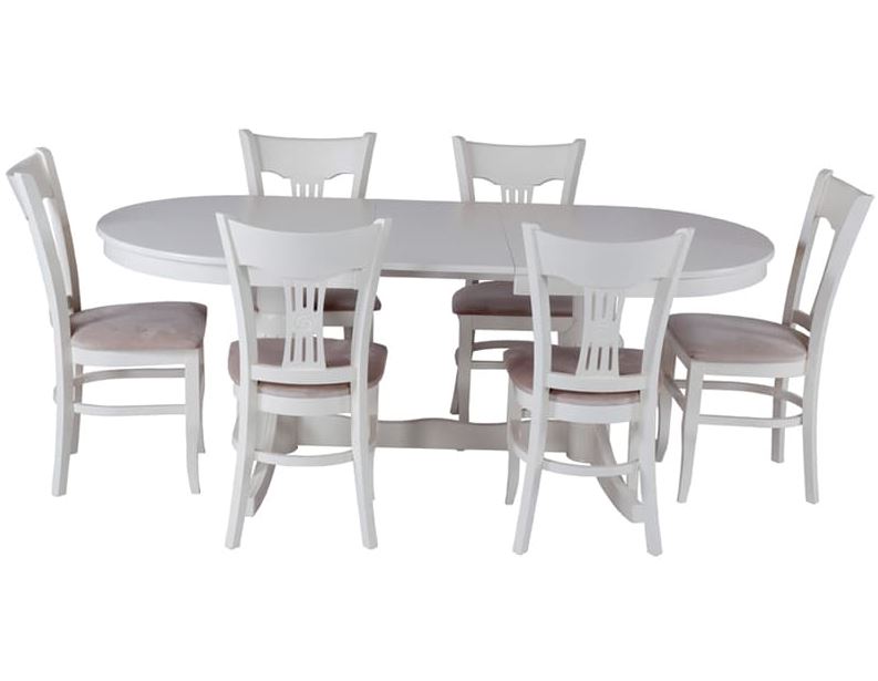 Комплект обідній стіл овальний розкладний 160х90 (+40) + стільці з твердою спинкою 6 шт білий