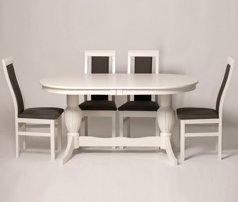 Обідній комплект стіл овальний розкладний 160х90 (+40) зі стільцями 6 шт білий