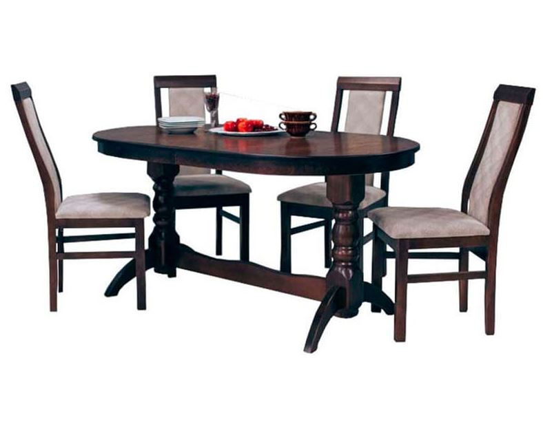 Комплект у вітальню дерев'яний стіл 120х80(+40) + стільці м'які 4 шт горіх темний