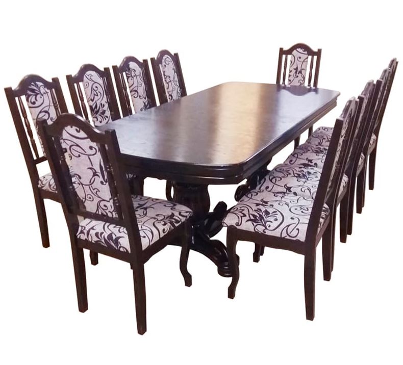 Дерев'яний стіл на фігурних опорах 180х90(+40) зі стільцями 10 шт темний горіх
