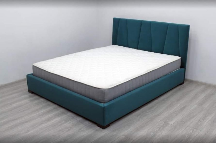 Ліжко дерев'яне двоспальне 160х200 з високим узголів'ям у тканині колір блакитний