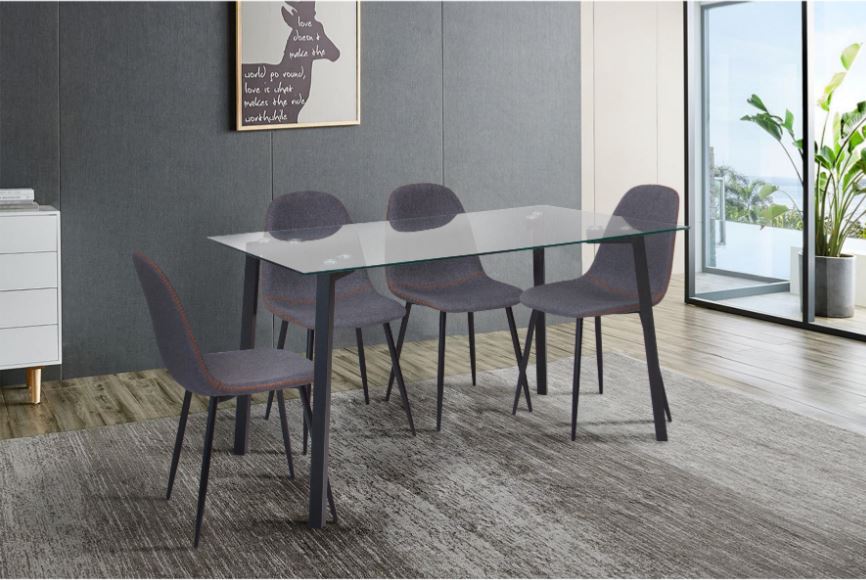 Комплект кухонний стіл на метлічних опорах скло 80х140 + стільці 4 шт сидіння поролон + тканина