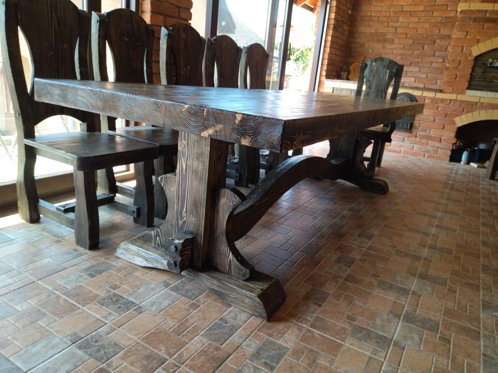 Комплект дерев'яних меблів стіл 90х200 стільці 6 шт